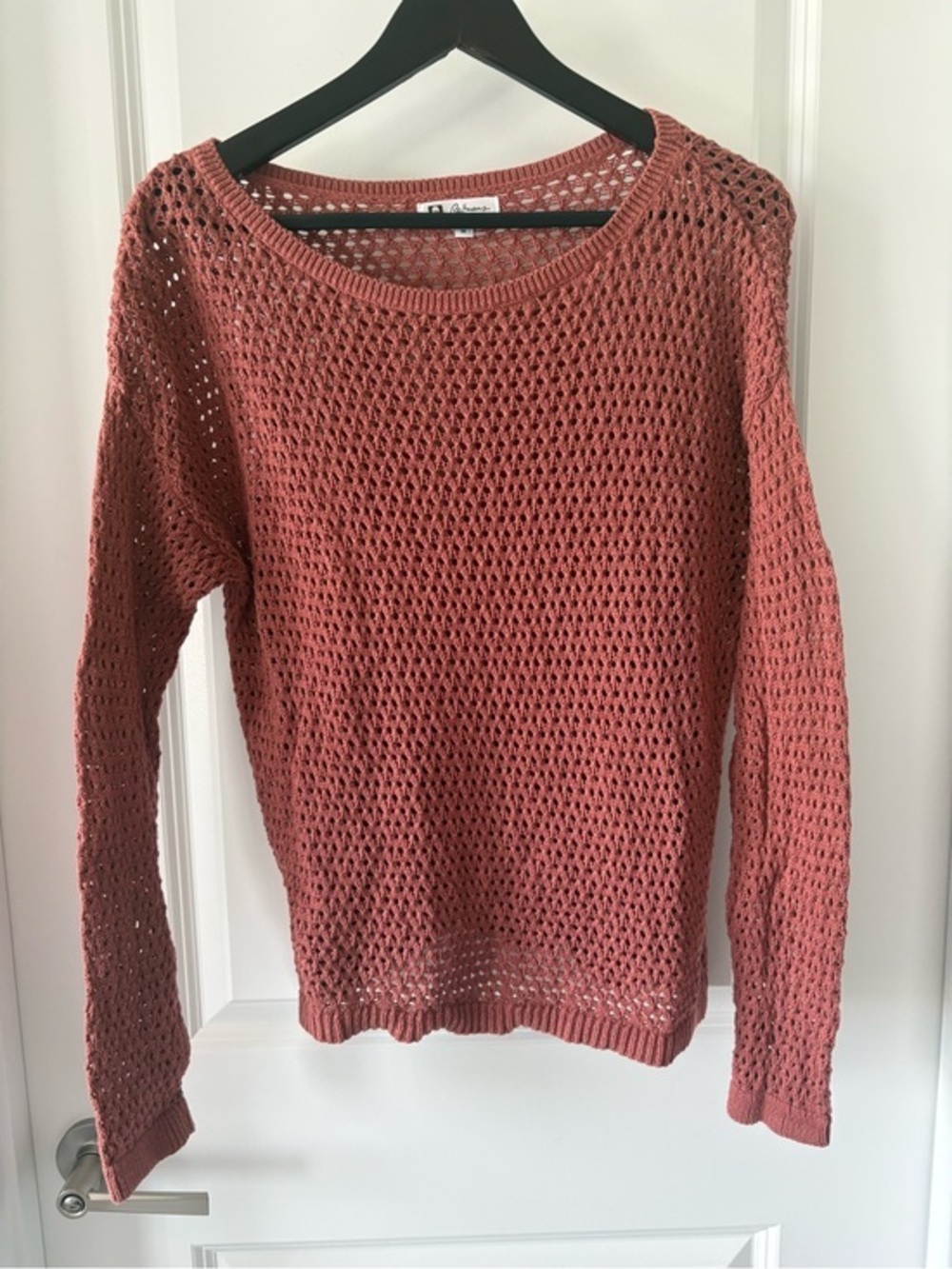 Reitmans Open Knit Cotton Blend Sweater Rust Pink Medium